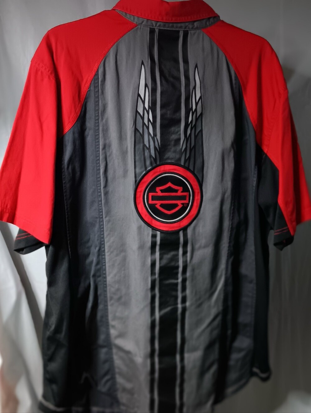 Harley-Davidson Men's XL Performance Red/Black/Gray Short Sleeve Button-Up Shirt - Picture 2 of 8